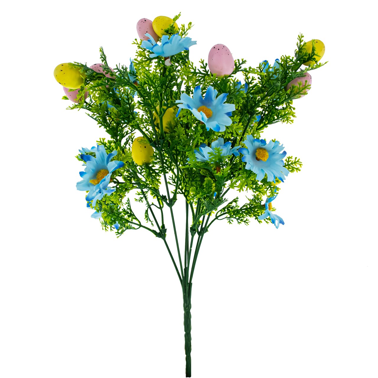 Easter Egg & Floral Bouquet – Artificial Spring Flowers with Decorative Speckled Eggs 13.5 Inches Tall